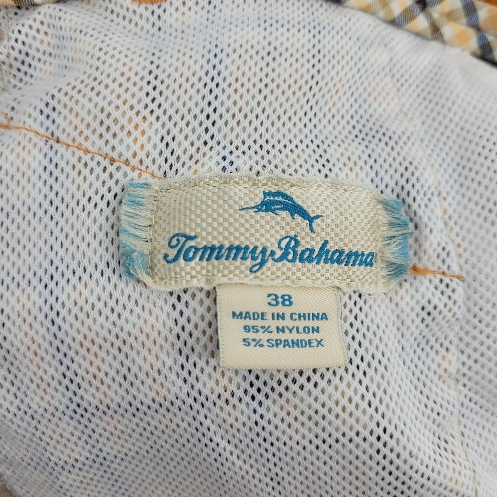 Tommy Bahama Mens 38 Plaid Tech Shorts Tan Blue Orange Stretch Marlin Golf - Picture 4 of 11